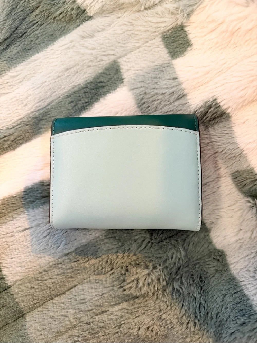 Kate Spade New York Trifold Wallet | Scallop Edge Blue, Green, & Tan | Snap